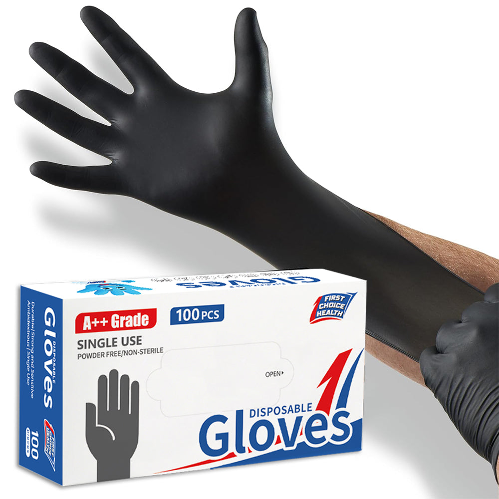 First Choice Strong Black Nitrile Disposable Gloves Powder Latex Free Pack Of 100