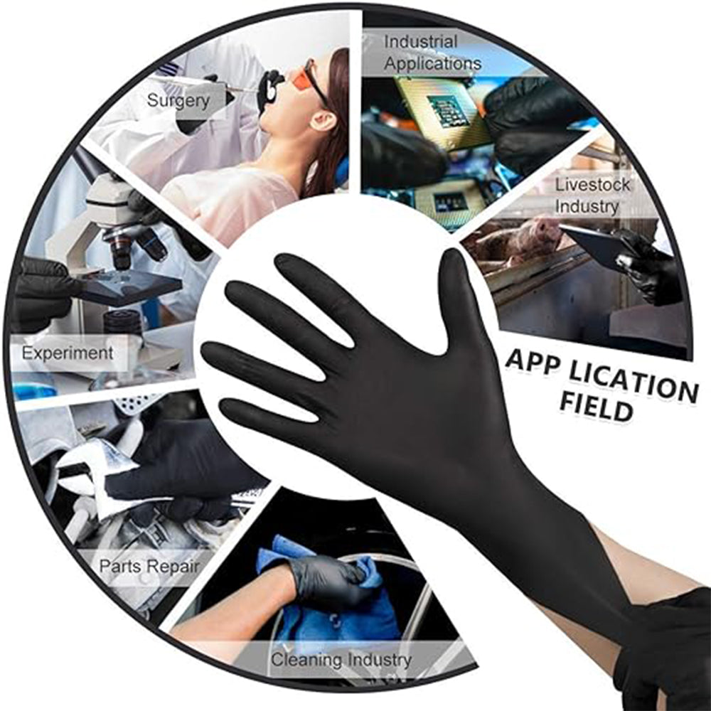 First Choice Strong Black Nitrile Disposable Gloves Powder Latex Free Pack Of 100