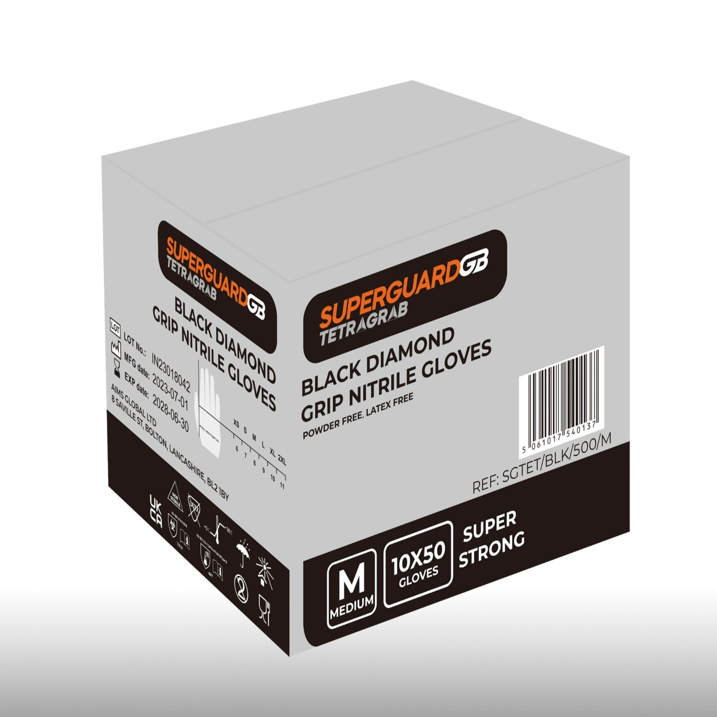 Superguard GB Black Disposable Diamond Grip Heavy Nitrile Tetragrab Gloves Box Of 50 AQL 1.5