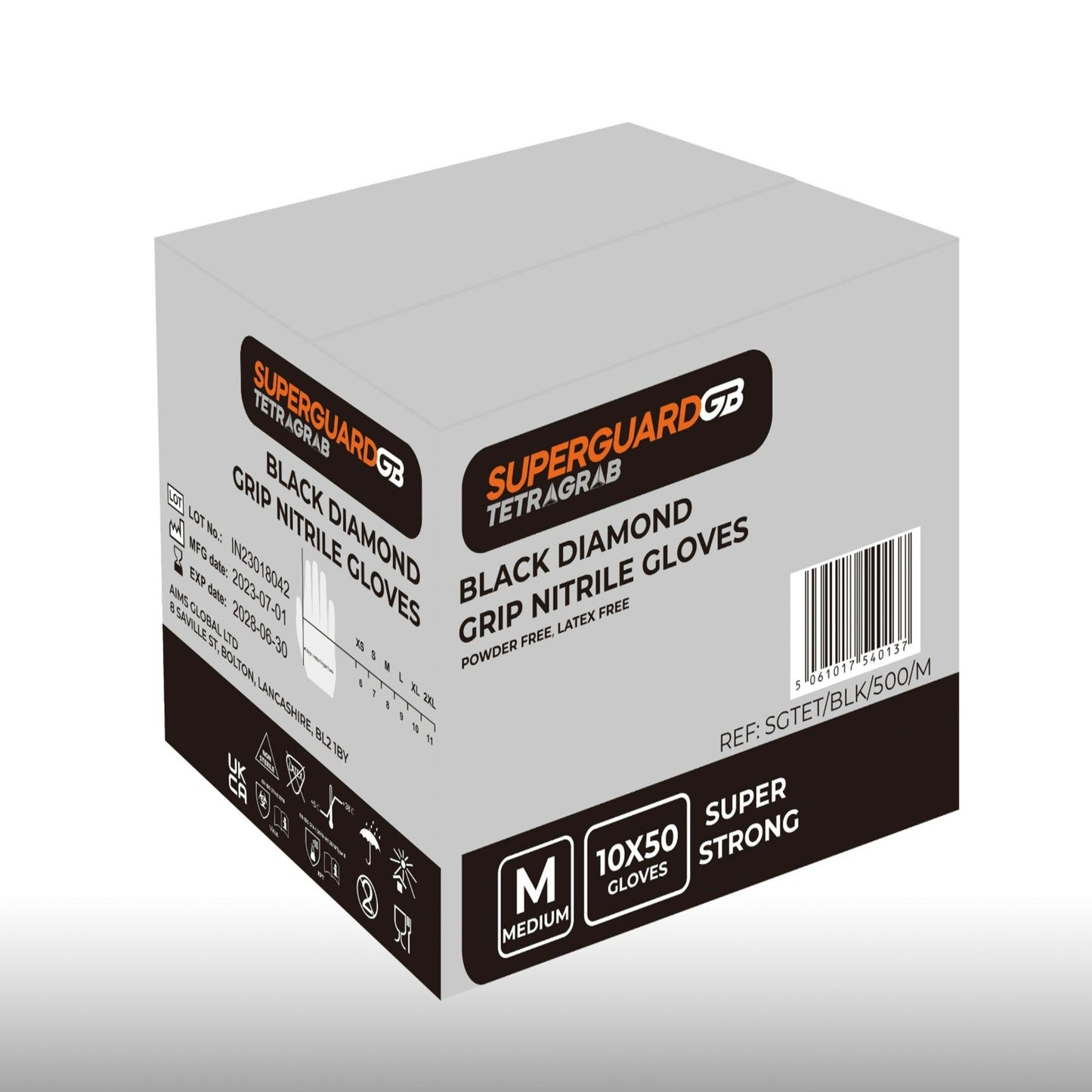 Superguard GB Black Disposable Diamond Grip Heavy Nitrile Tetragrab Gloves Box Of 50 AQL 1.5