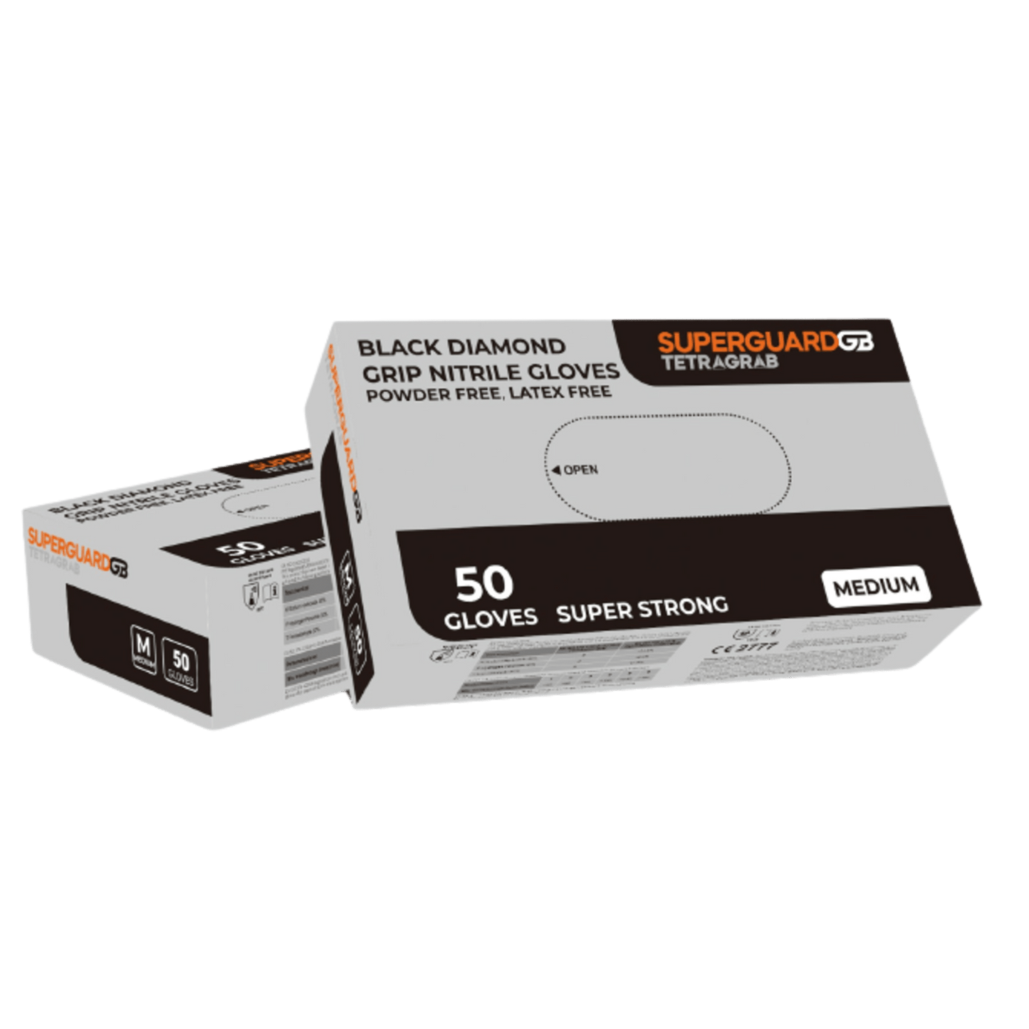 Superguard GB Black Disposable Diamond Grip Heavy Nitrile Tetragrab Gloves Box Of 50 AQL 1.5
