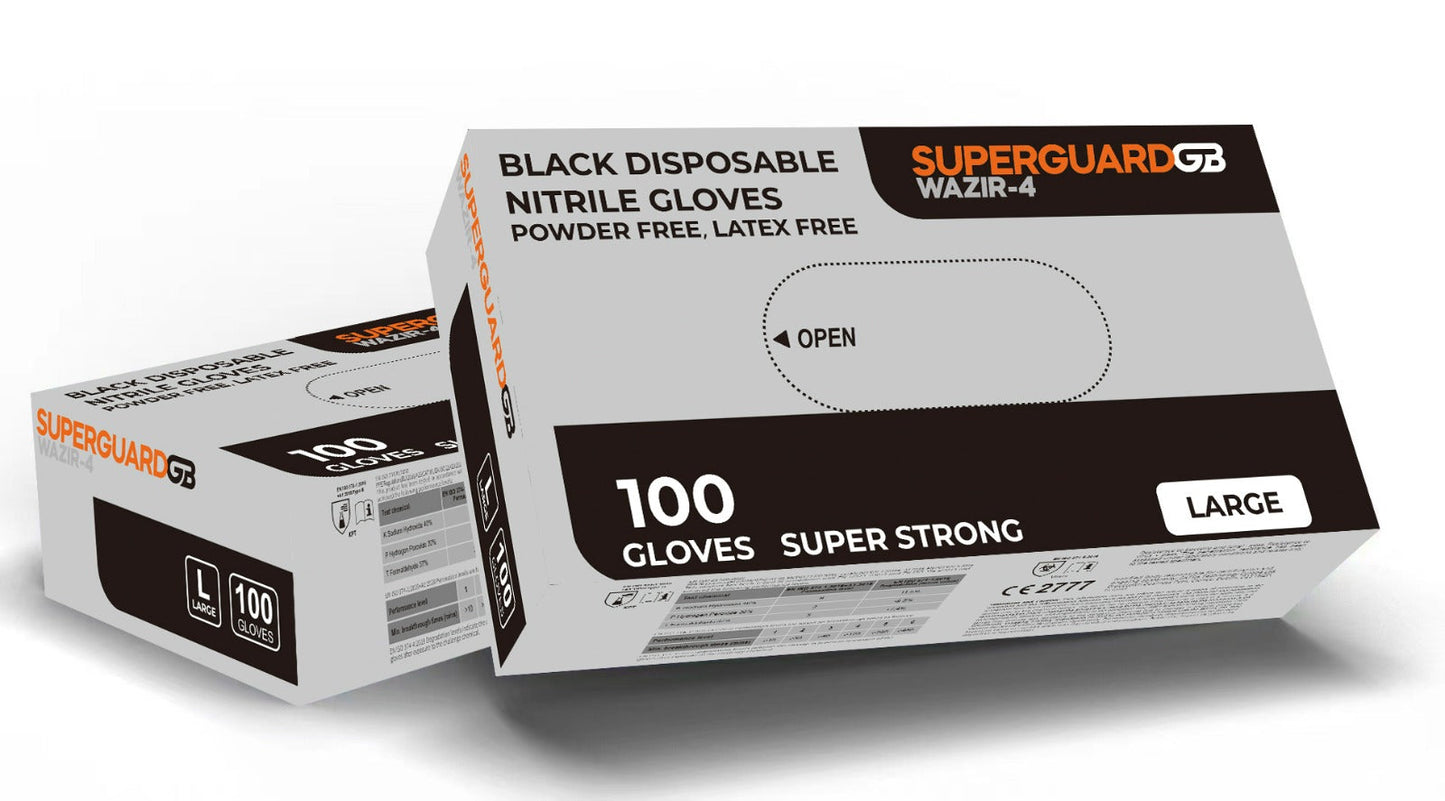 Superguard GB Black Disposable Heavy Nitrile Gloves AQL 1.5 Wazir-4 (PALLET DEAL)