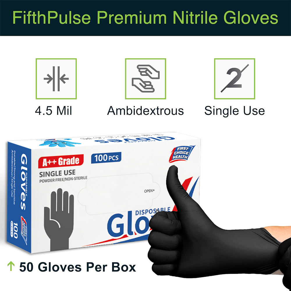 First Choice Strong Black Nitrile Disposable Gloves Powder Latex Free 10 x 100 (1000)