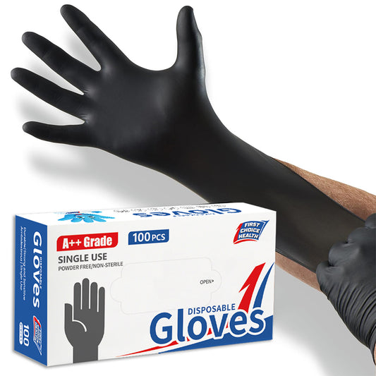 First Choice Strong Black Nitrile Disposable Gloves Powder Latex Free Pack Of 100