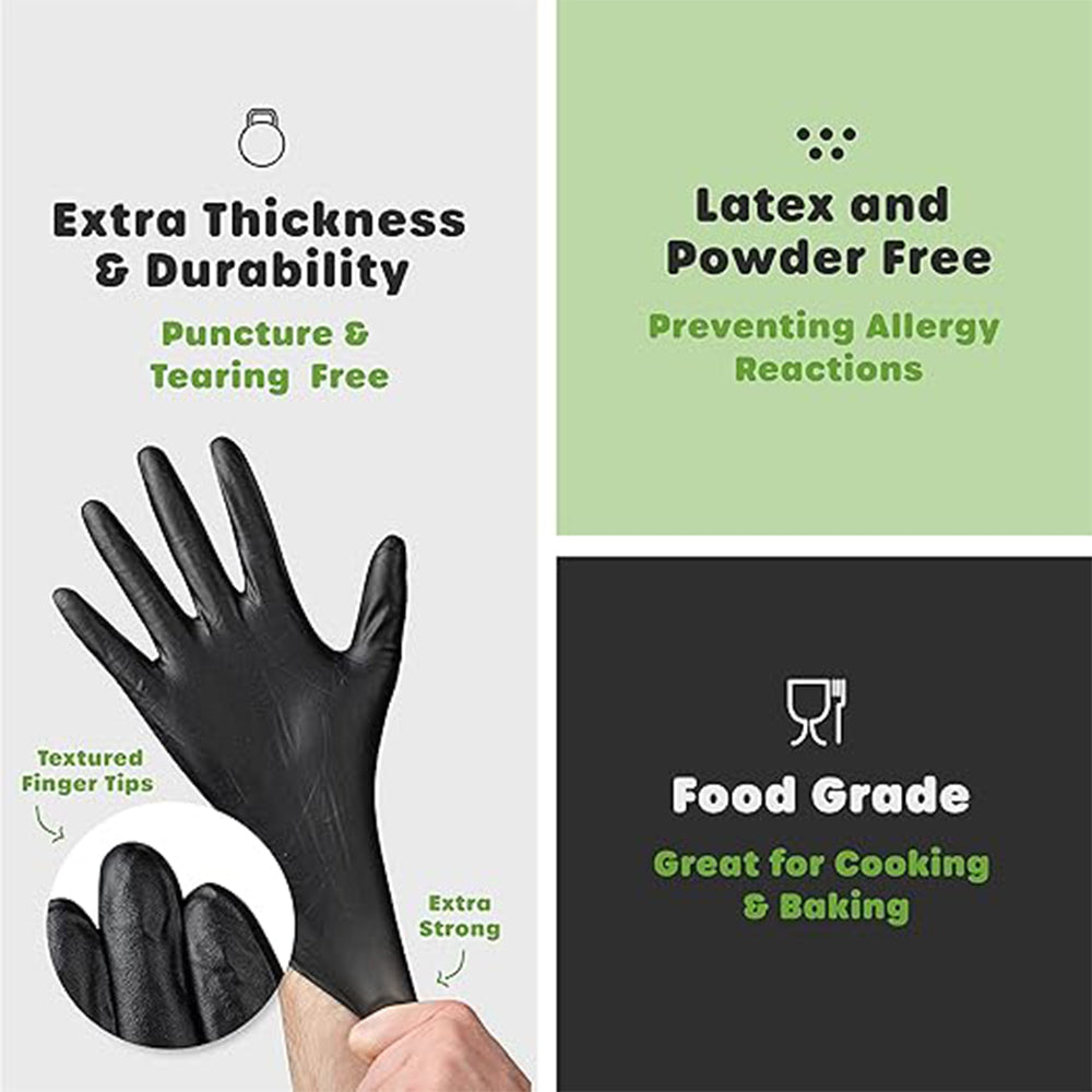 First Choice Strong Black Nitrile Disposable Gloves Powder Latex Free 10 x 100 (1000)