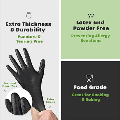 First Choice Strong Black Nitrile Disposable Gloves Powder Latex Free 10 x 100 (1000)