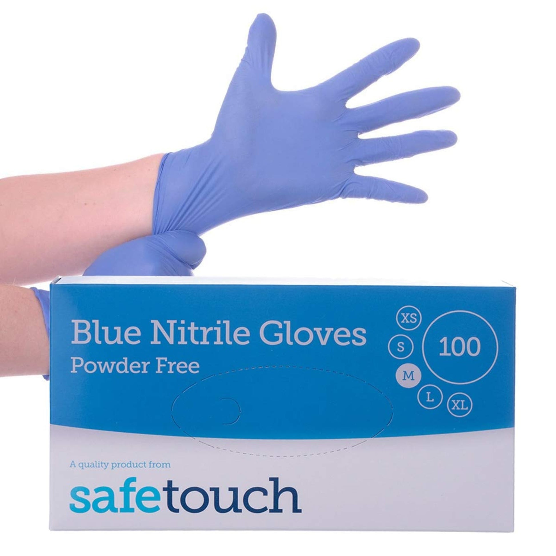 SafeTouch Blue Nitrile Powder Free Disposable Gloves Case Of 1000 AQL 1.5