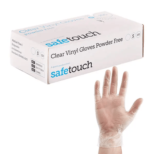 Safetouch clear vinyl gloves latex & powder free box of 100