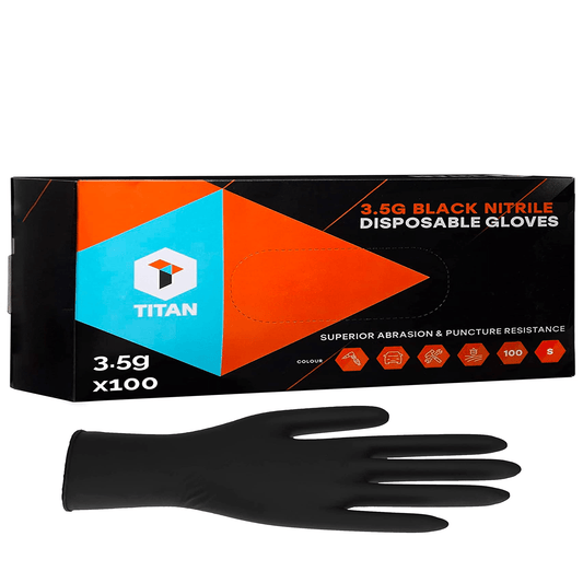 Titan 100 DISPOSABLE NITRILE GLOVES POWDER FREE LATEX BLACK MEDICAL GRADE STRONG