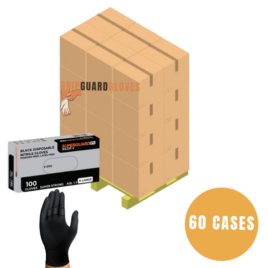 Superguard GB Black Disposable Heavy Nitrile Gloves AQL 1.5 Wazir-4 (PALLET DEAL)