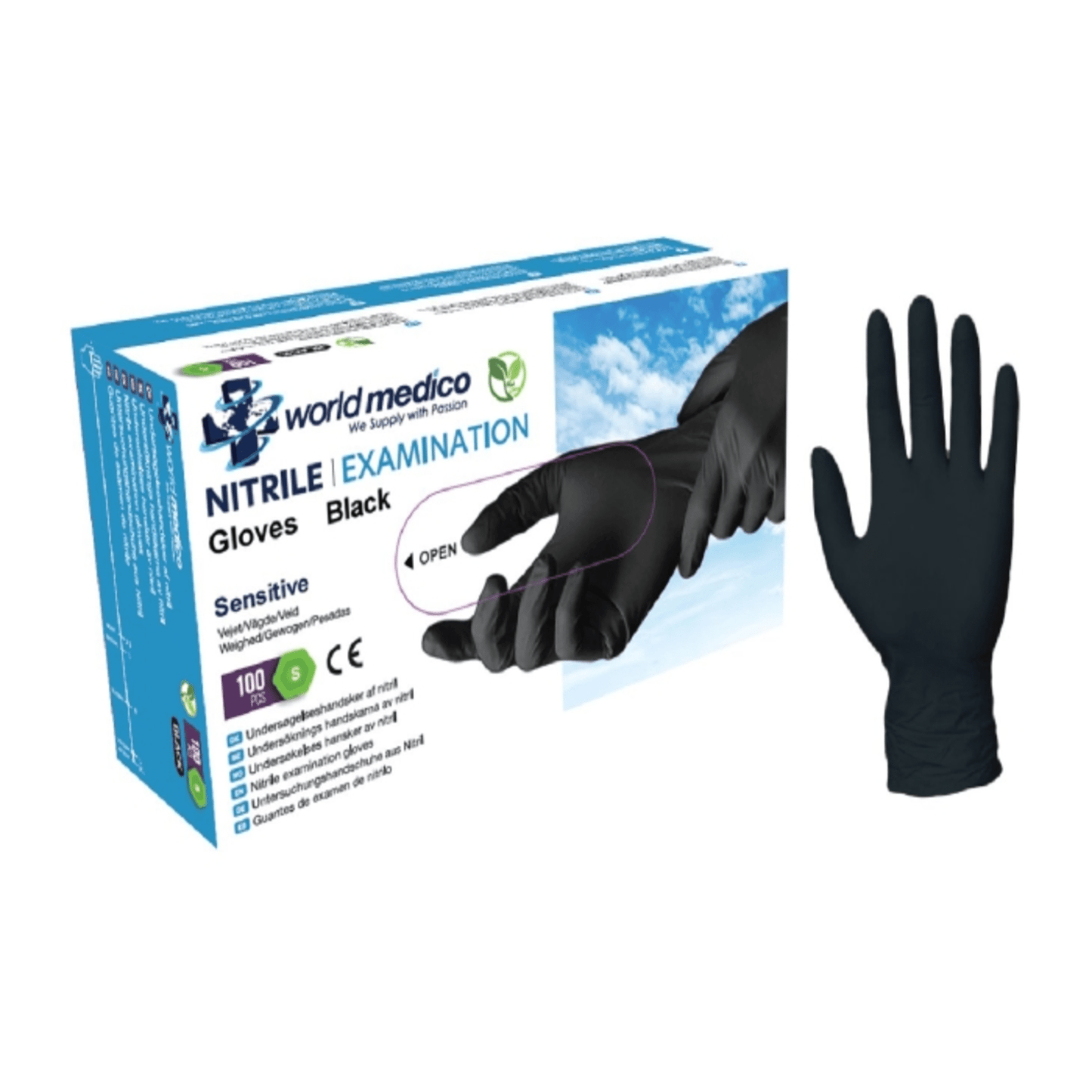 World medico super strong thick heavy duty black nitrile gloves box of 100