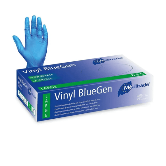 Meditrade Vinyl Gloves Blue Powder Free Disposable Examination Box of 100