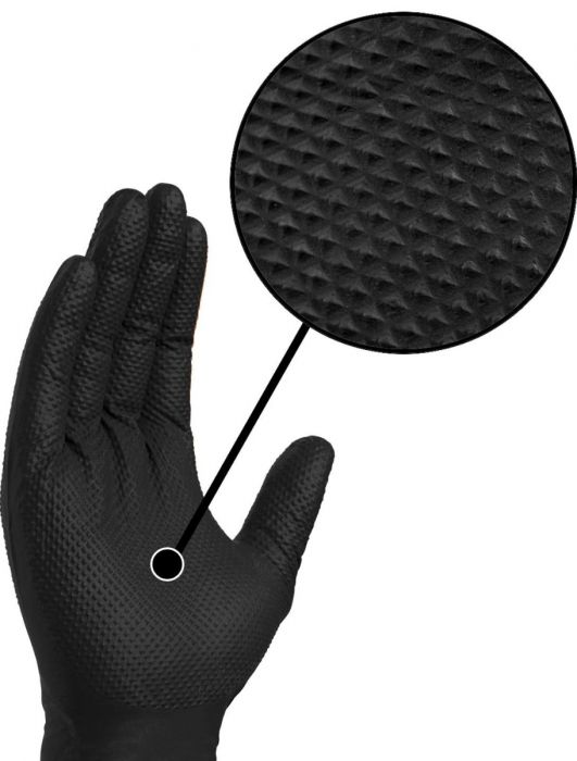 Black Disposable Diamond Grip Heavy Nitrile Tetragrab Gloves Case Of 500 AQL 1.5