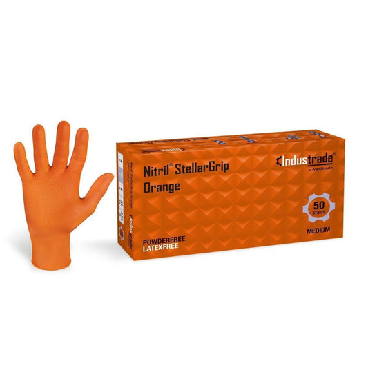 Orange Nitrile Gloves Heavy Duty Diamond Grip Disposable Latex Powder Free Box Of 50