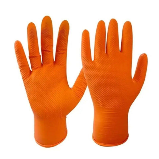 Orange Nitrile Gloves Heavy Duty Diamond Grip Disposable Latex Powder Free Box Of 50